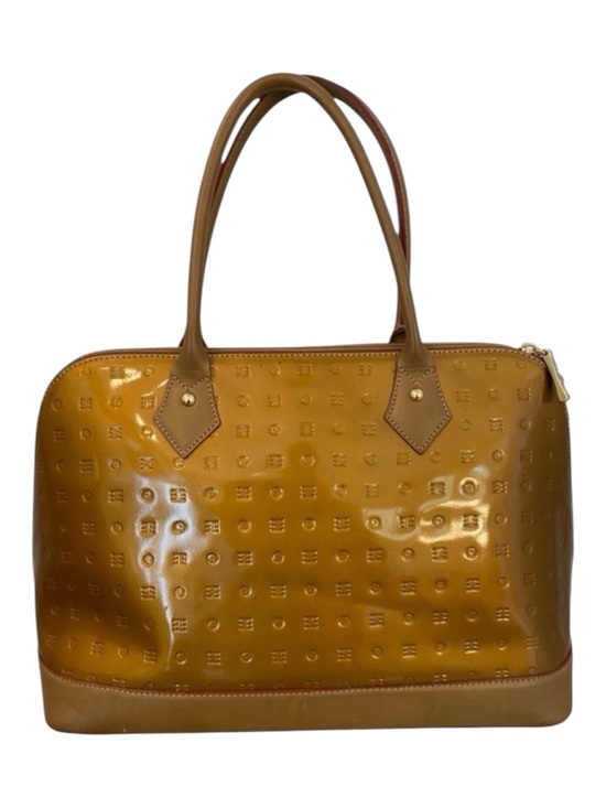 Arcadia Handbags - Arcadia Womens Gold Patent Leather Satchel Purse Medium Y2k Vintage Top Handle